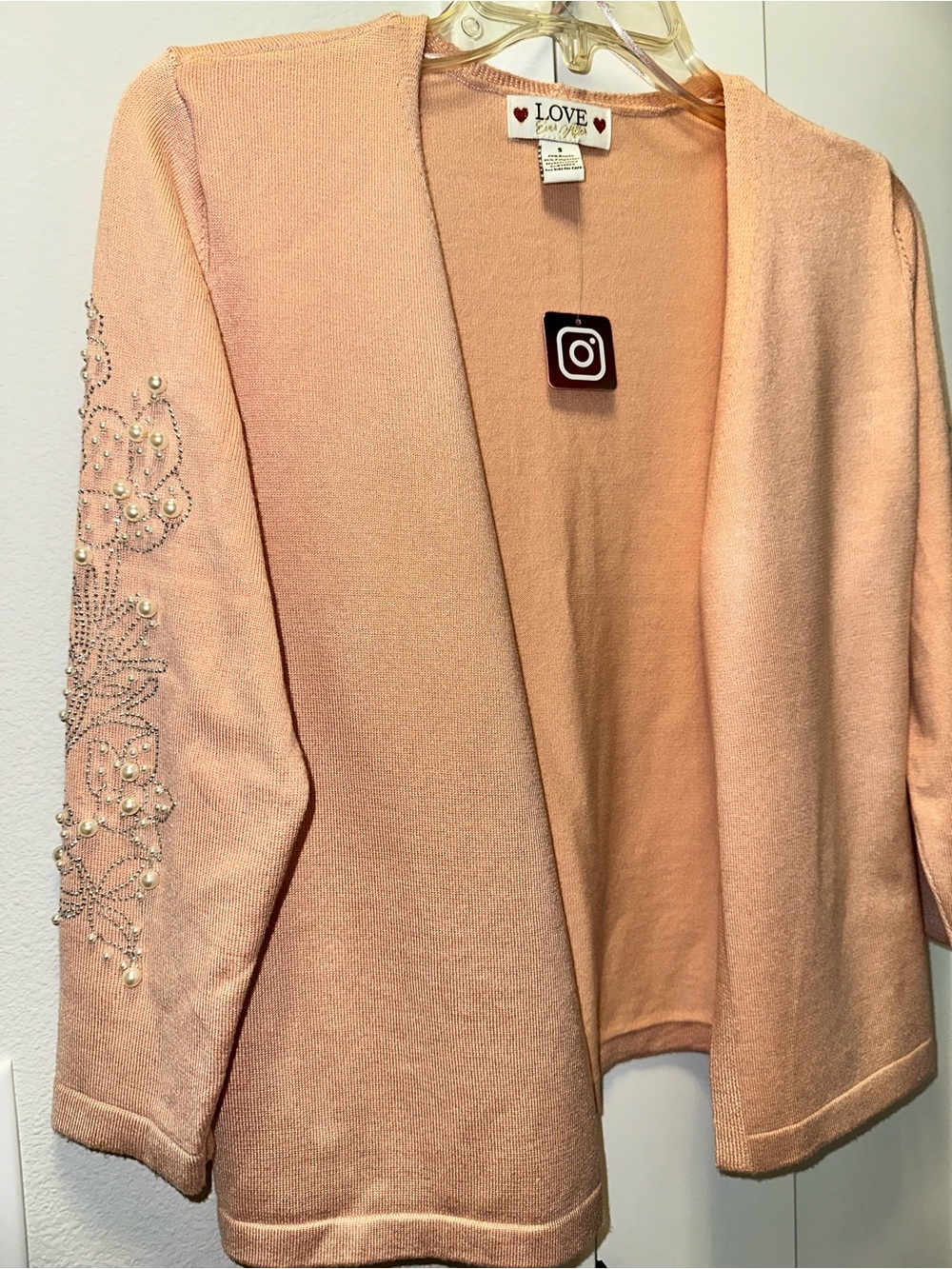 NWT LOVE Pink Peach Pearl-Embellished Open Cardigan size S